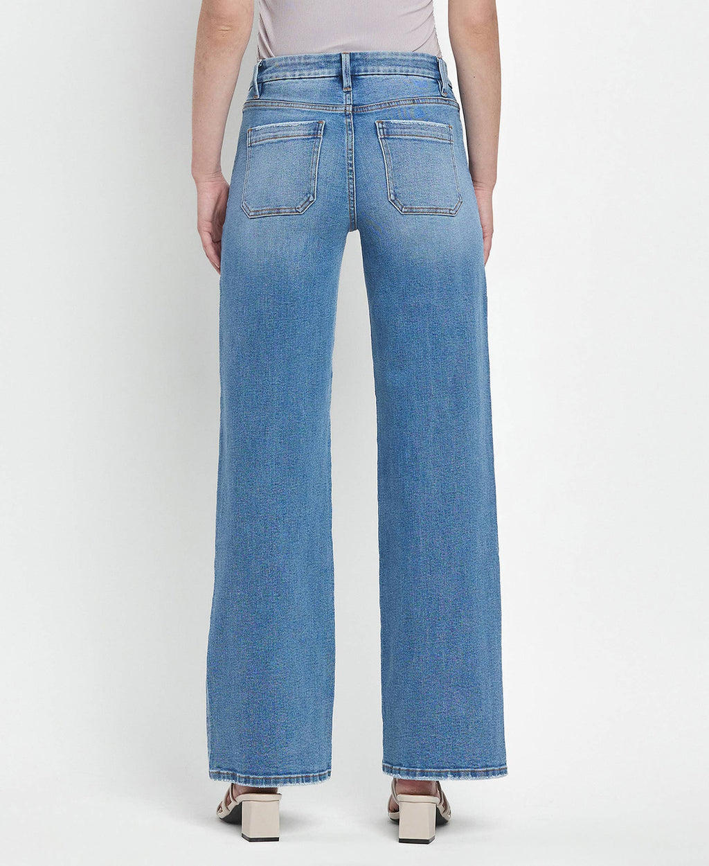 HIGH RISE PATCH POCKET WIDE LEG JEANS