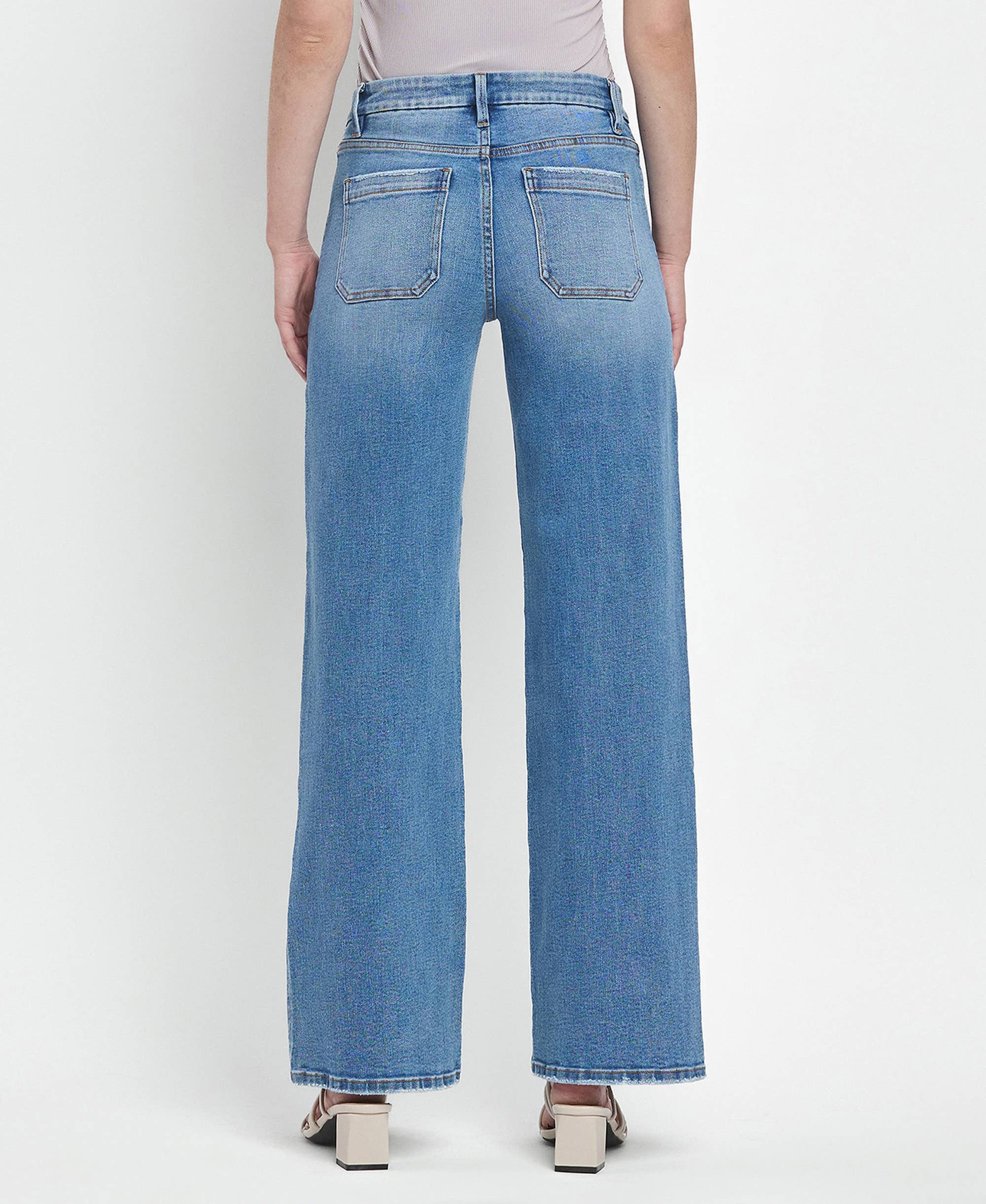 HIGH RISE PATCH POCKET WIDE LEG JEANS