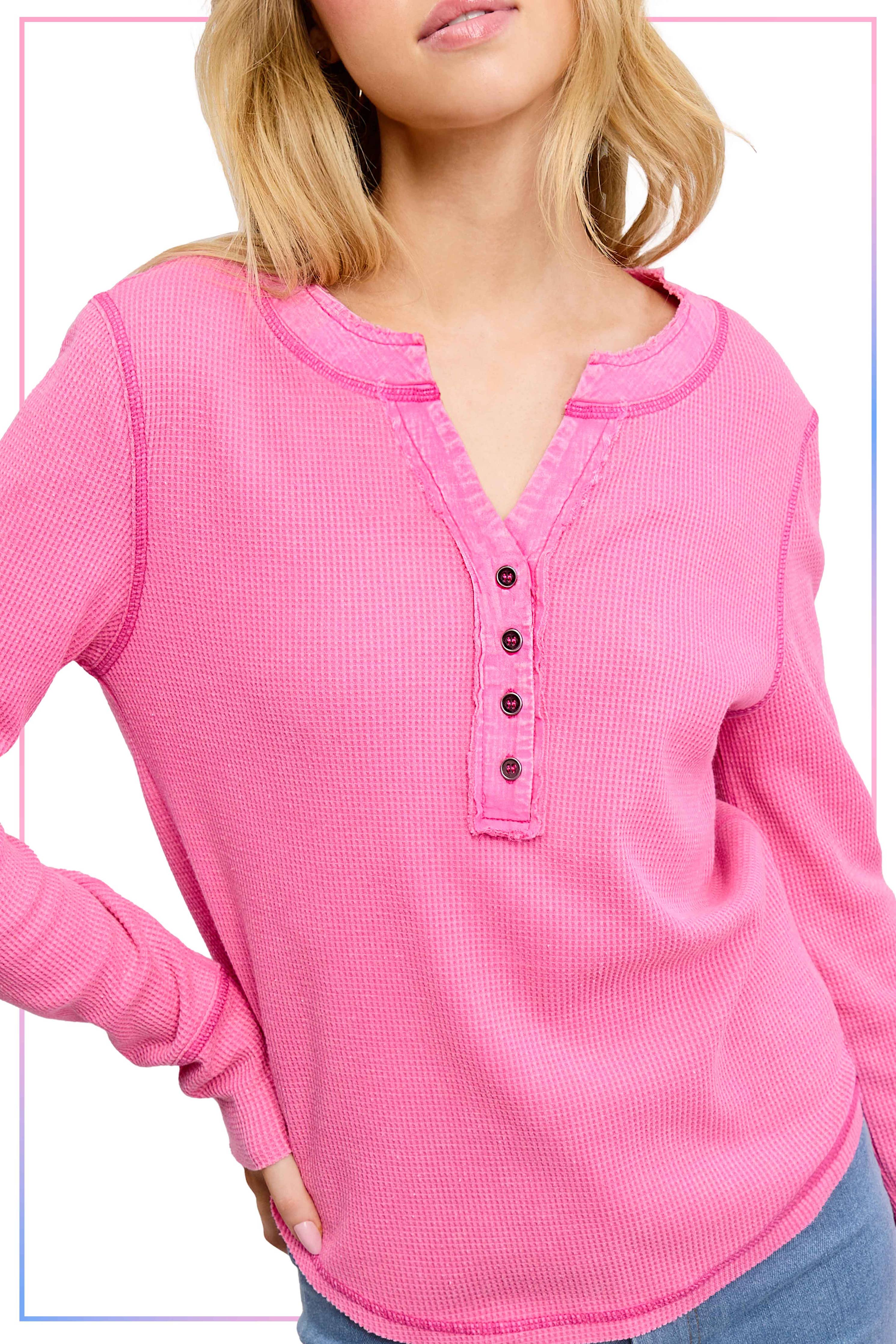 Reagan Waffle Long Sleeve Button Front Henley