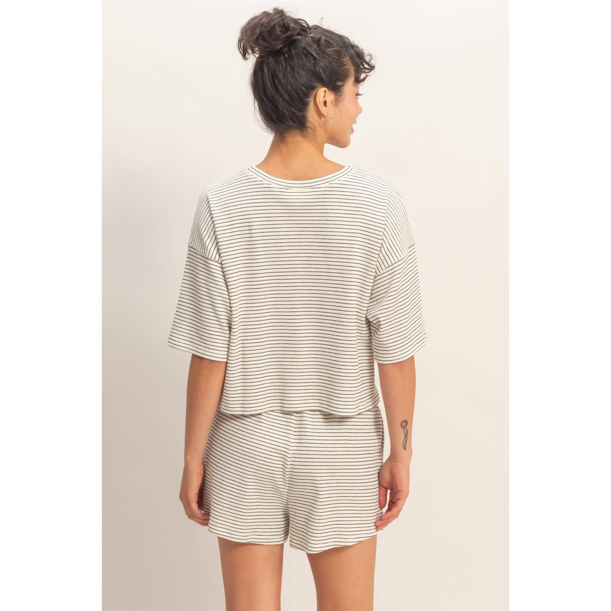 Striped Round Neck Top & Shorts Set