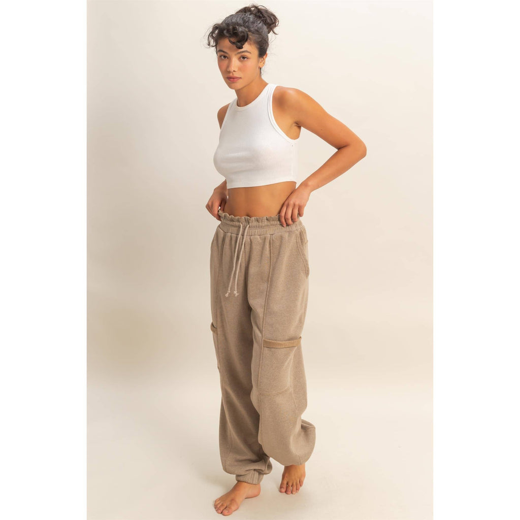Ruffle Waist Burnout Jogger Pants