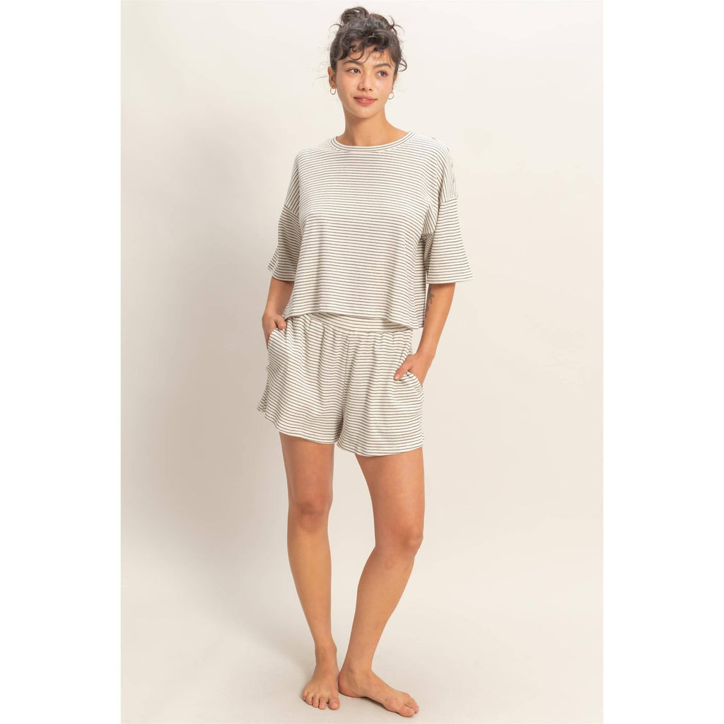 Striped Round Neck Top & Shorts Set