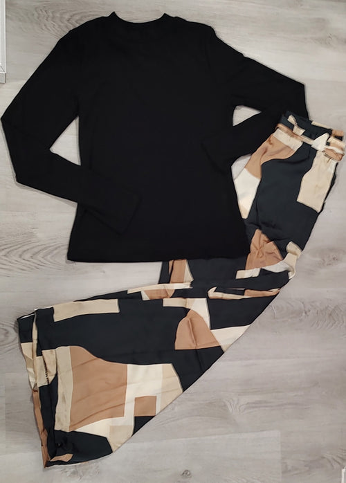 Abstract Print Tie-Waist Wide Leg Pants