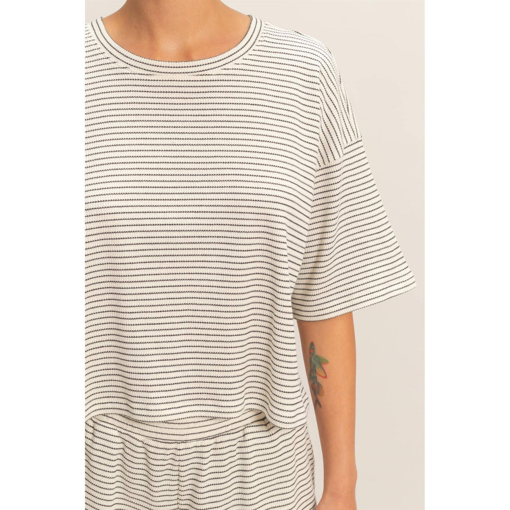 Striped Round Neck Top & Shorts Set