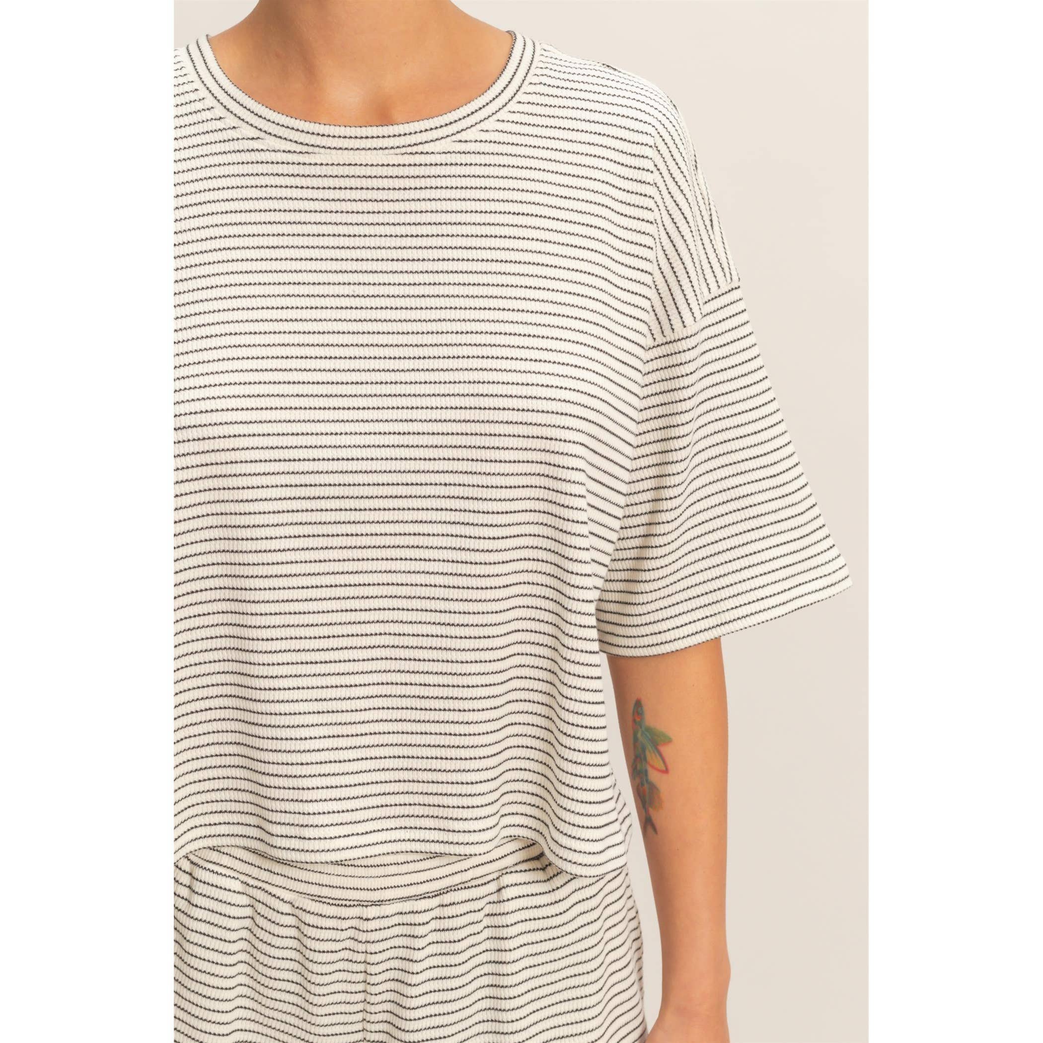 Striped Round Neck Top & Shorts Set