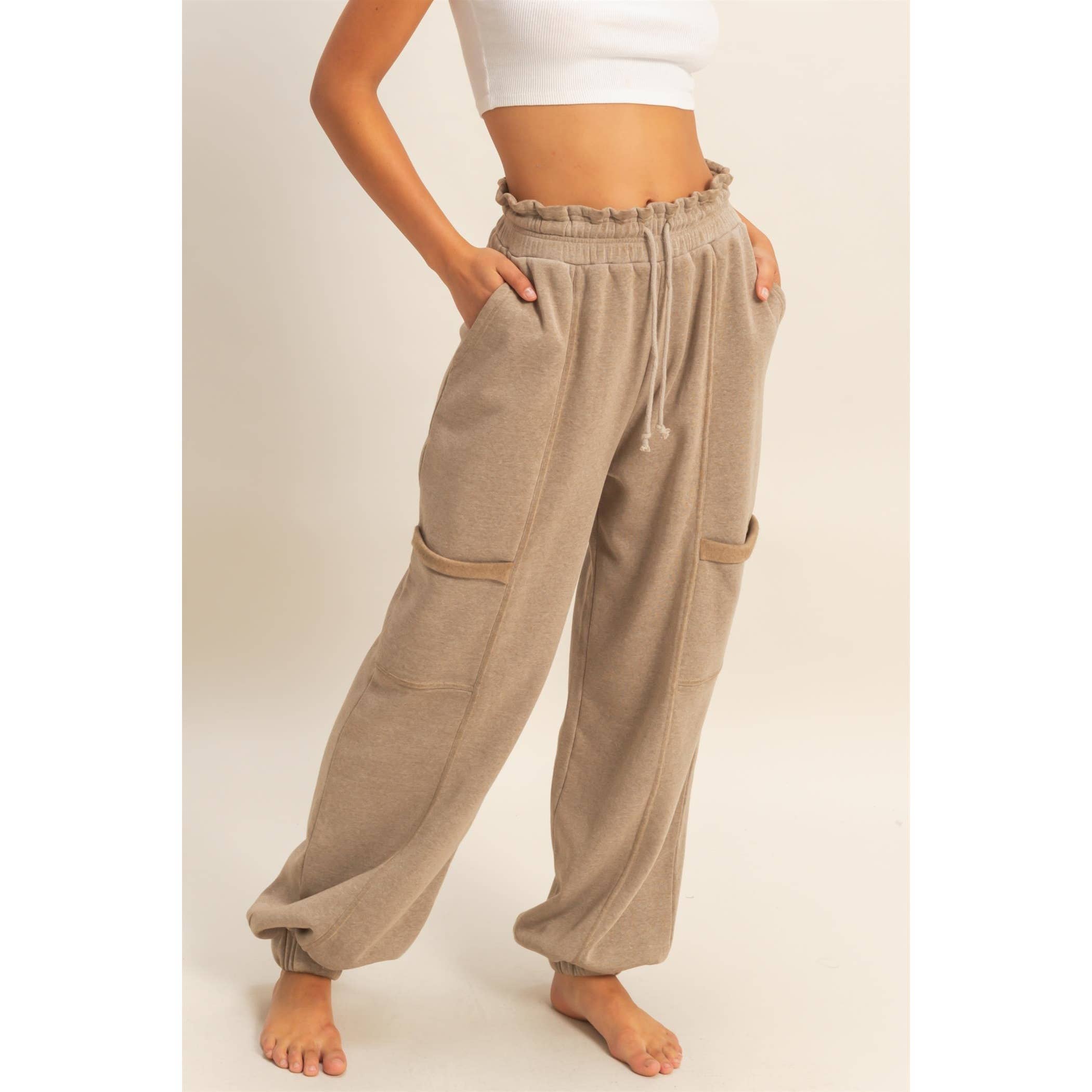 Ruffle Waist Burnout Jogger Pants