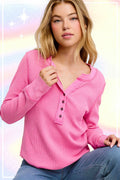 Reagan Waffle Long Sleeve Button Front Henley