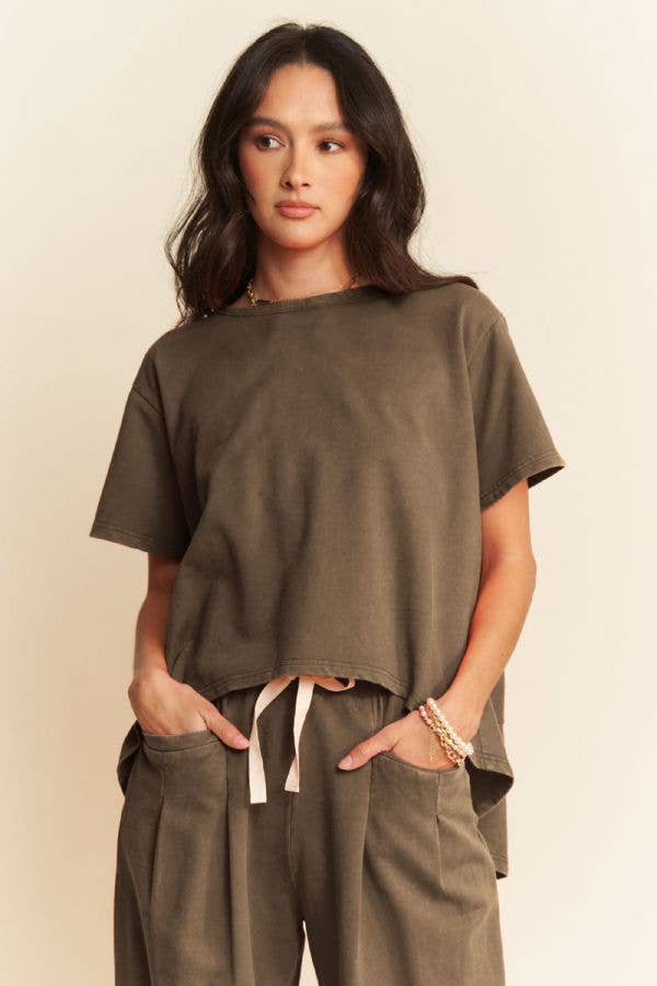 Garment Washed Pleated Top and Pant Set