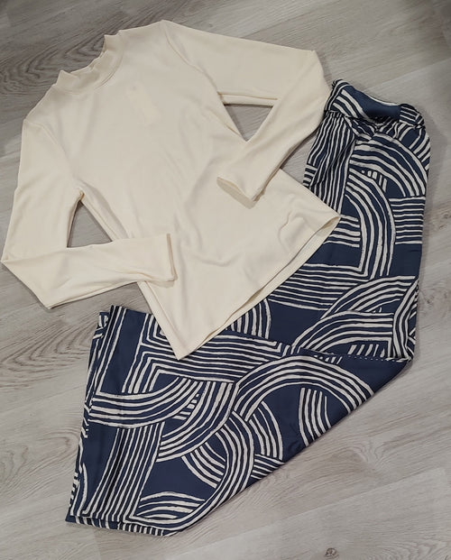 Abstract Satin Tie-Waist Pants