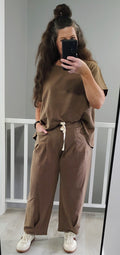 Garment Washed Pleated Top and Pant Set