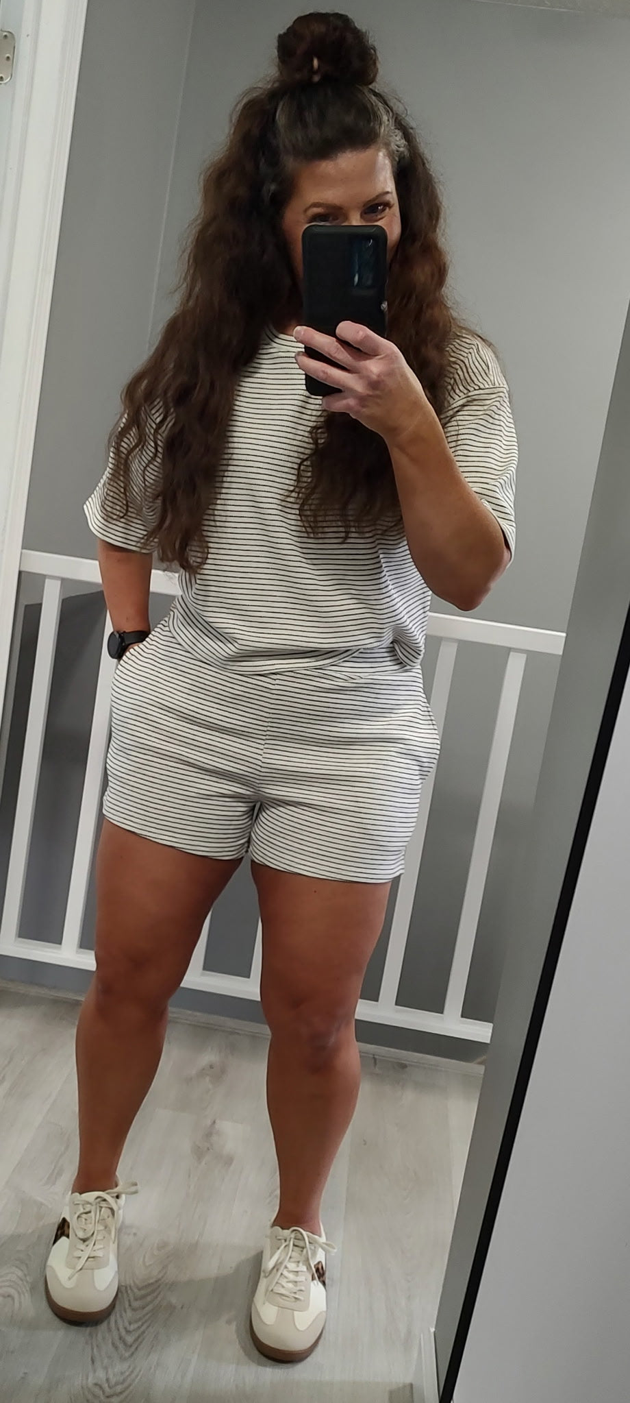 Striped Round Neck Top & Shorts Set