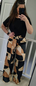 Abstract Print Tie-Waist Wide Leg Pants