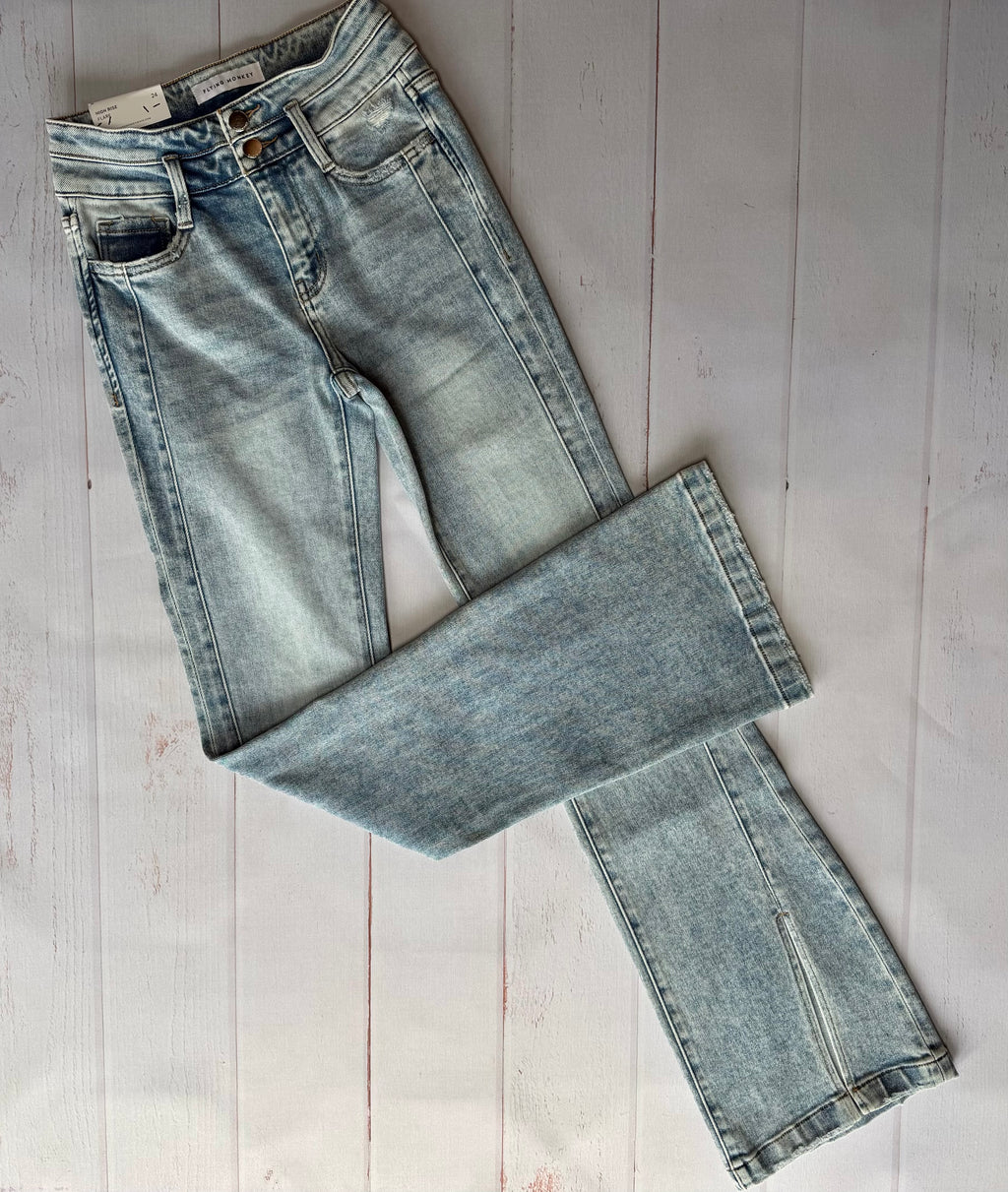 Flying Monkey High Rise Double Button Flare with Split Seam