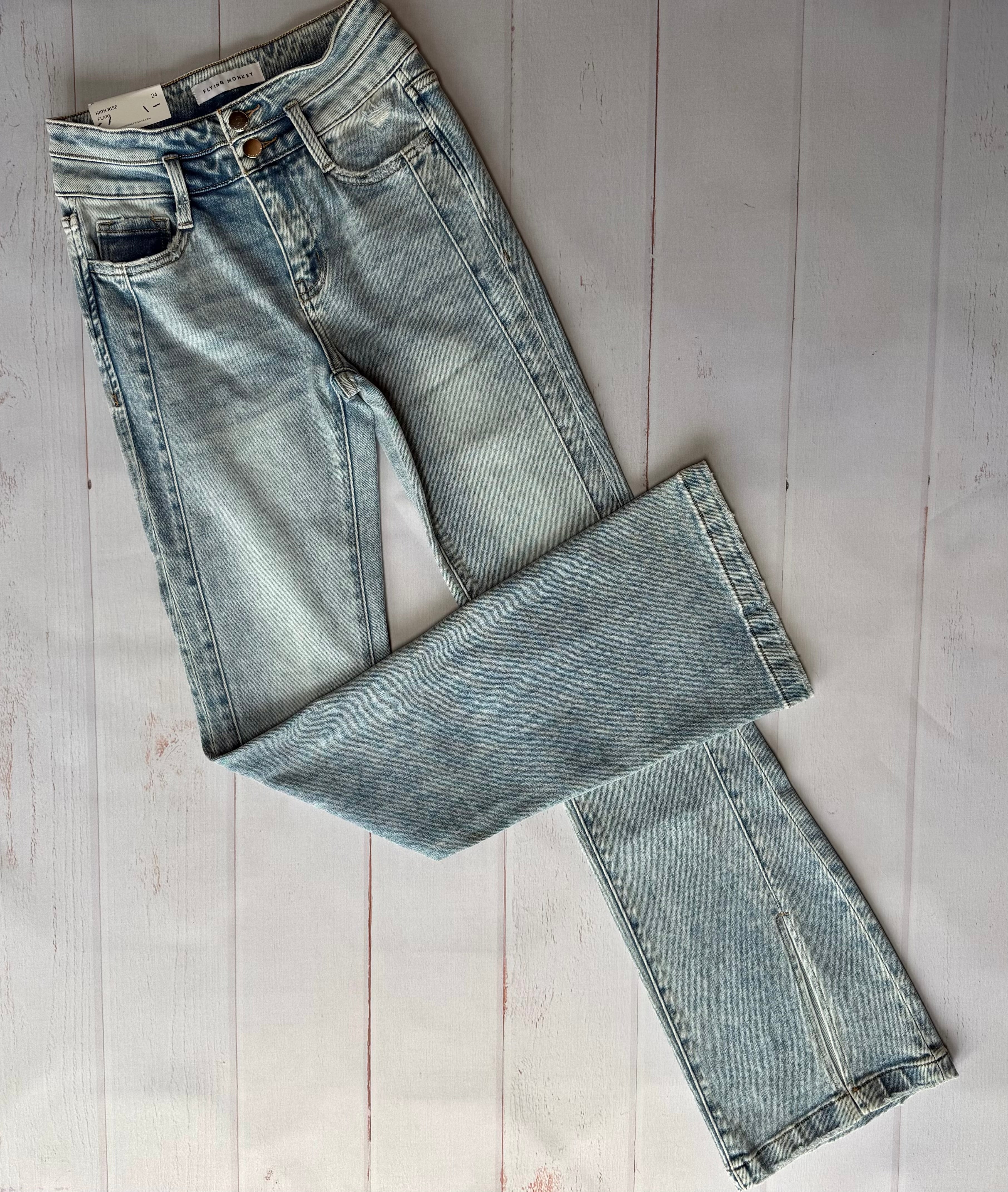 Flying Monkey High Rise Double Button Flare with Split Seam