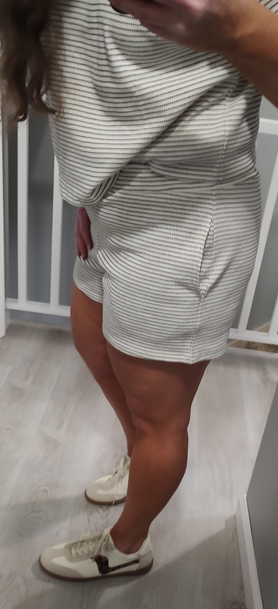 Striped Round Neck Top & Shorts Set
