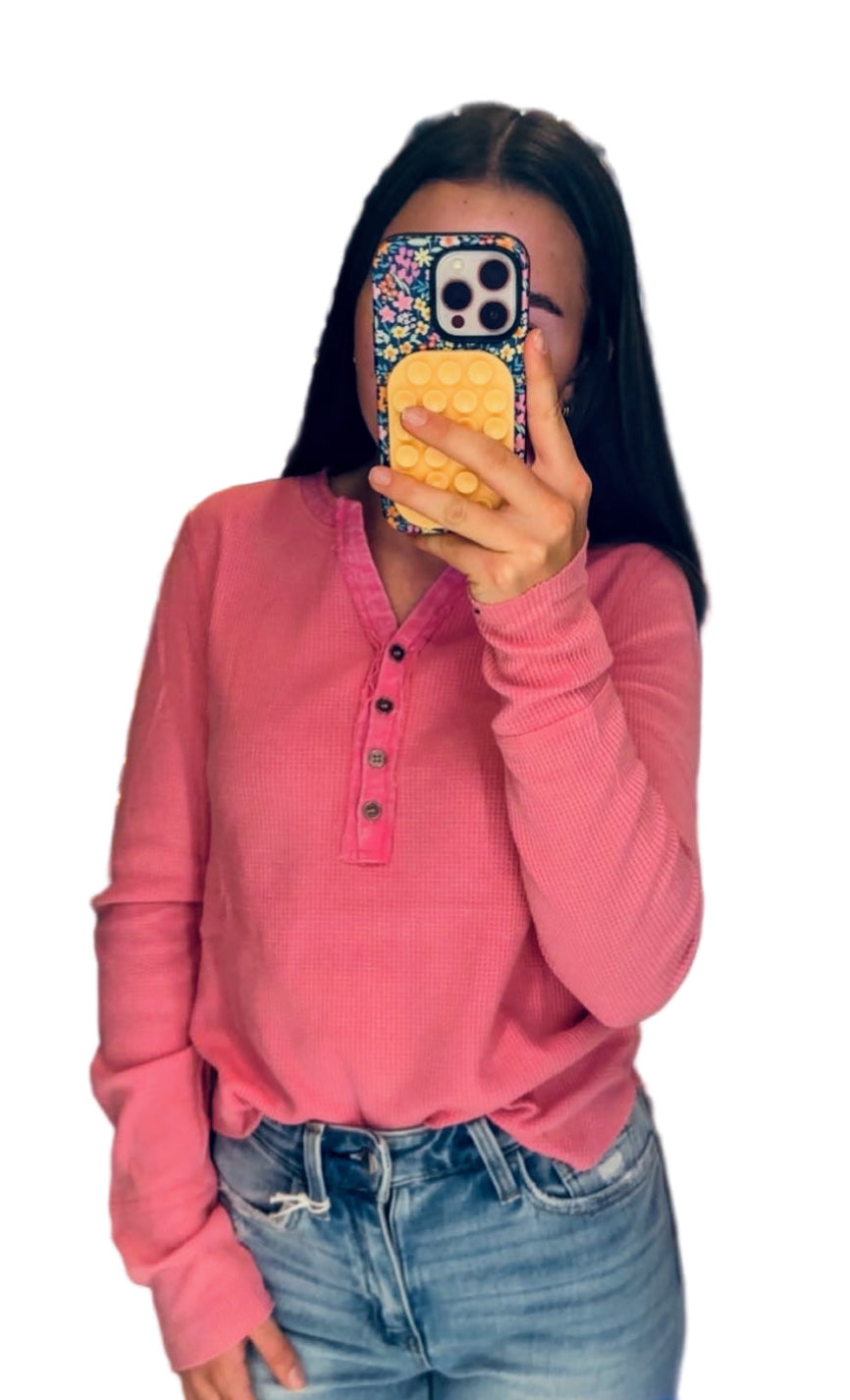 Reagan Waffle Long Sleeve Button Front Henley