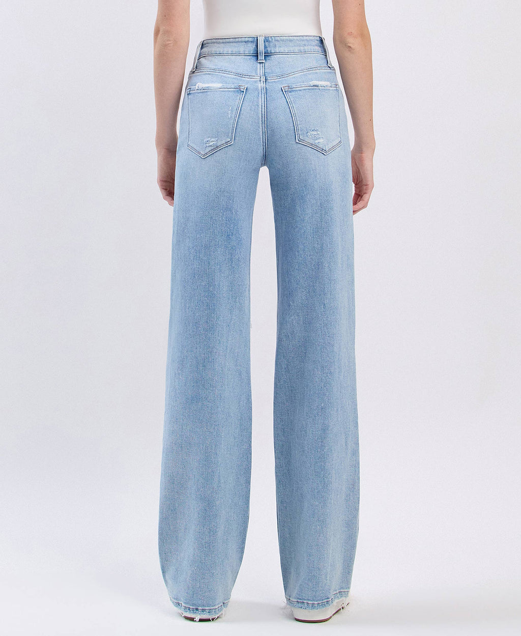 HIGH RISE DISTRESSED WIDE LEG JEANS