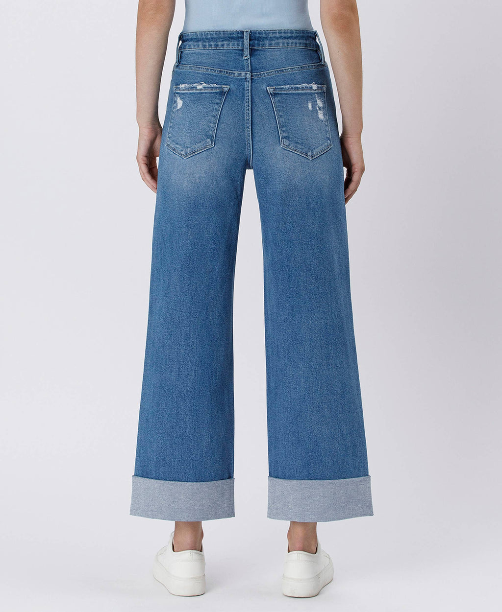 SUPER HIGH RISE DOUBLE CUFFED BAGGY WIDE JEANS