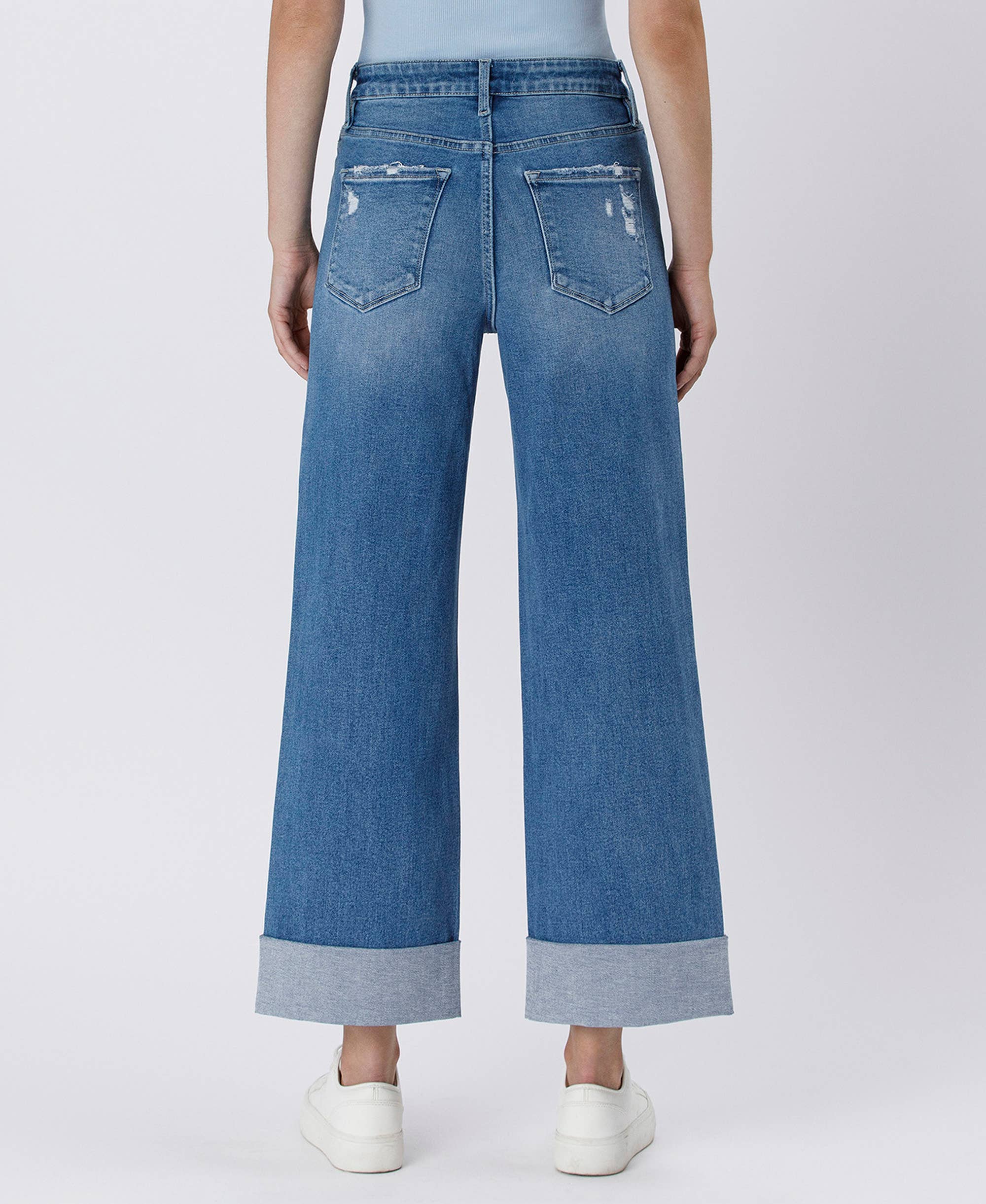 SUPER HIGH RISE DOUBLE CUFFED BAGGY WIDE JEANS