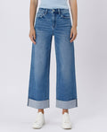 SUPER HIGH RISE DOUBLE CUFFED BAGGY WIDE JEANS