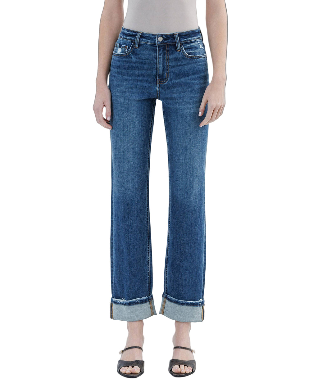 HIGH RISE CUFFED STRAIGHT JEANS