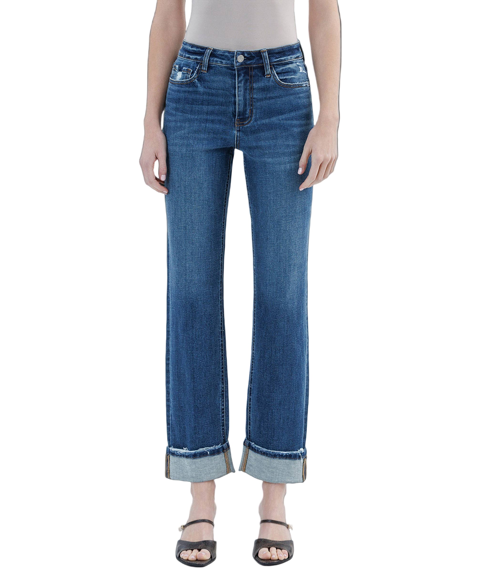 HIGH RISE CUFFED STRAIGHT JEANS