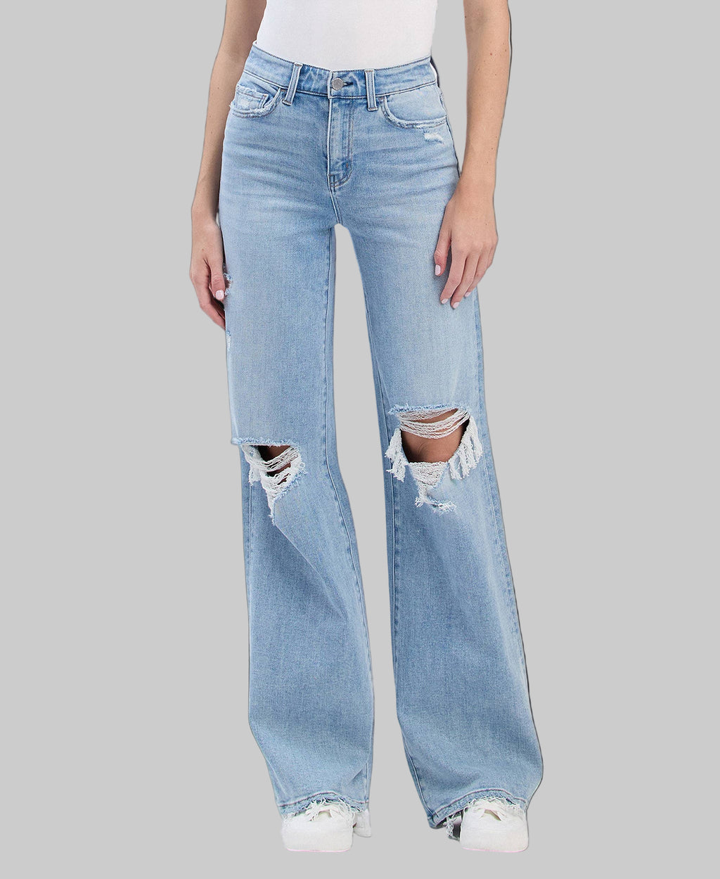 HIGH RISE DISTRESSED WIDE LEG JEANS